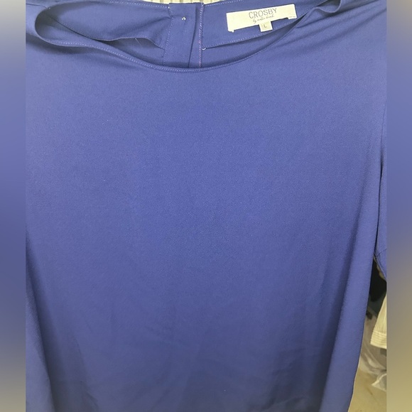 Women’s Designer CROSBY by Mollie Burch Blue Polyester Short Sleeve Blouse Large - Picture 5 of 6